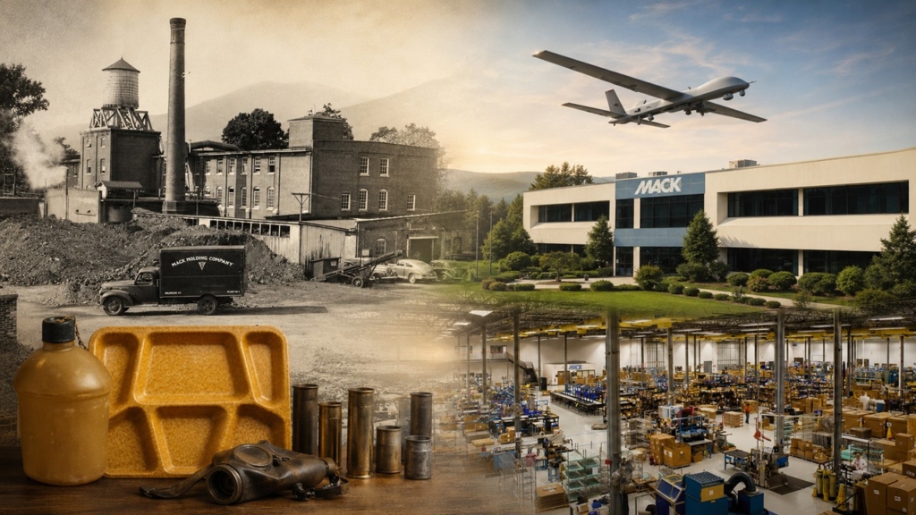 Montage image of Mack's history in the defense space